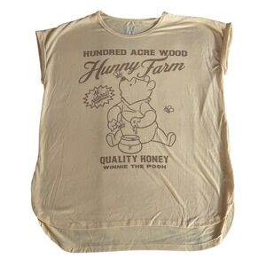 Disney Winnie the Pooh Hunny Farm Graphic Tee Yellow Cap Sleeve Shirt Large
